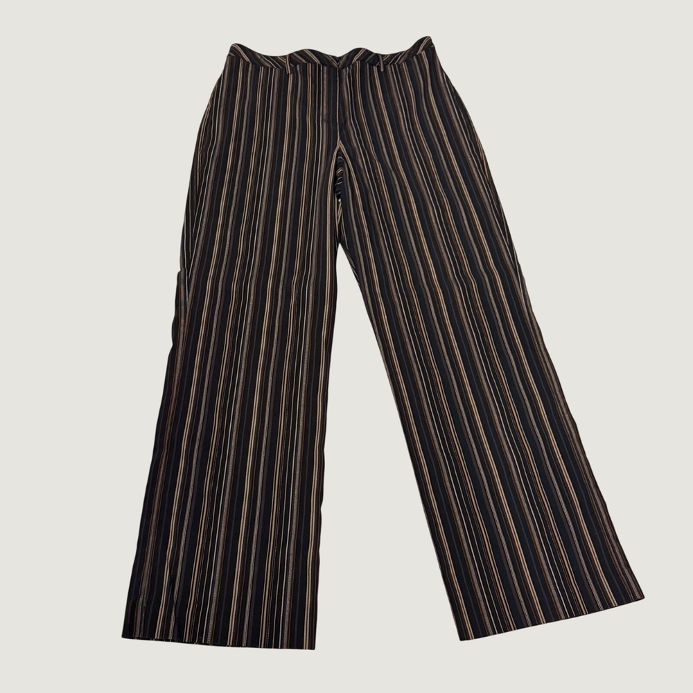 Crossing Pointe Striped Wide Leg Trousers Womens 14 MS Black Brown Silver Pants